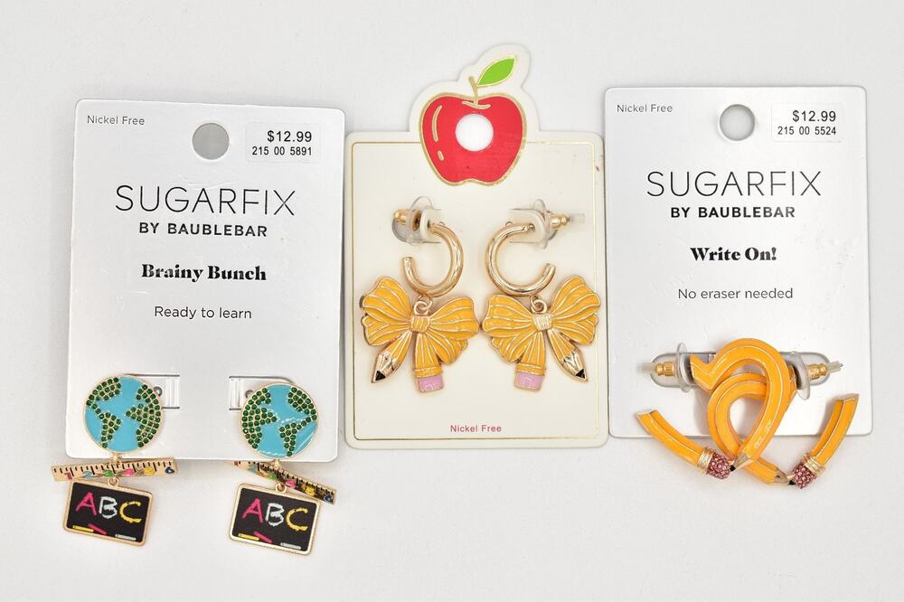 Teacher Earrings Lot 3 Pairs Sugarfix BaubleBar Pencil Bow Globe ABC School NWT